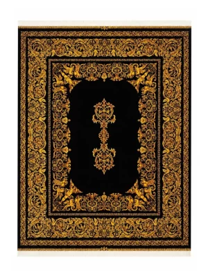 فرش ربات بافت 5 متری قم 200*250 مستطیل ورساچه 70 رج ابریشم و بنبوسیلک مشکی 12 کیلو کلاسیک