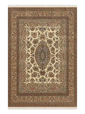 فرش دست بافت 9 متری قم 250*350 مستطیل لچک ترنجی گلریز 60 رج تمام ابریشم کرم / بژ 30 کیلو کلاسیک