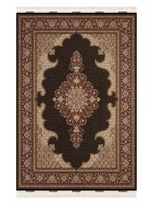 فرش دست بافت 9 متری تبریز 250*350 مستطیل زیز ماهی قاب قرانی 50 رج کرک و ابریشم مشکی 20 کیلو کلاسیک