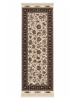 فرش دست بافت کناره مشهد 90*300 مستطیل افشان جدید 30 رج کرک و ابریشم کرم / بژ 20 کیلو کلاسیک
