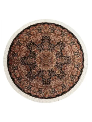 فرش دست بافت 9 متری تبریز 250*250 دایره سالاری 65 رج کرک و ابریشم مشکی 17 کیلو کلاسیک