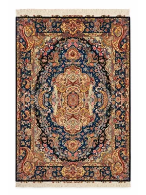 فرش دست بافت 9 متری مشهد 250*350 مستطیل سالاری لچک بوته 30 رج پشم و ابریشم مشکی 15 کیلو کلاسیک