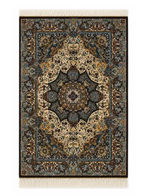 فرش دست بافت 6 متری قم 200*300 مستطیل سجاده ای 90 رج تمام ابریشم کرم / بژ 12 کیلو کلاسیک