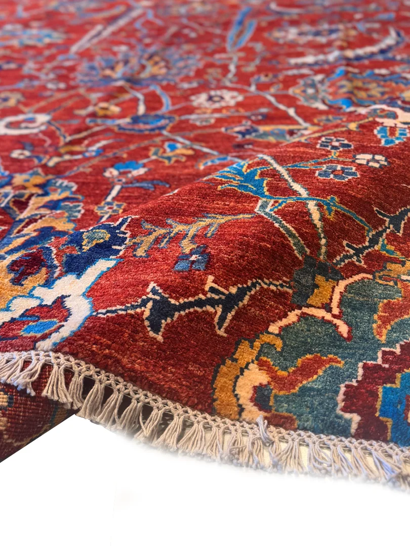 فرش دست بافت 6 متری سلطان اباد 198*296 مستطیل کلارک 30 رج پشم دست ریس قرمز / لاکی 25 کیلو مدرن - تصویر 3