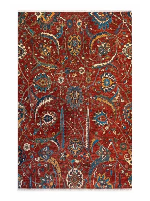 فرش دست بافت 6 متری سلطان اباد 198*296 مستطیل کلارک 30 رج پشم دست ریس قرمز / لاکی 25 کیلو مدرن