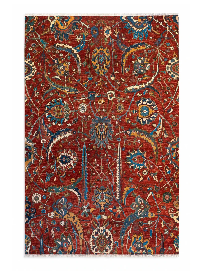 فرش دست بافت 6 متری سلطان اباد 198*296 مستطیل کلارک 30 رج پشم دست ریس قرمز / لاکی 25 کیلو مدرن