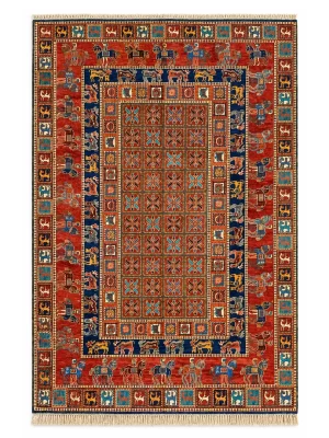 فرش دست بافت 6 متری سلطان اباد 198*296 مستطیل پازیزیک 30 رج پشم دست ریس قرمز / لاکی 25 کیلو مدرن