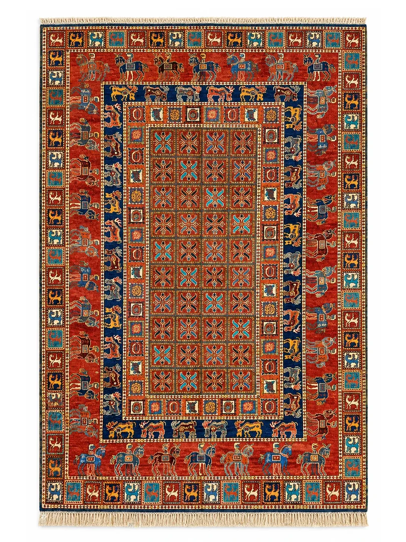 فرش دست بافت 6 متری سلطان اباد 198*296 مستطیل پازیزیک 30 رج پشم دست ریس قرمز / لاکی 25 کیلو مدرن