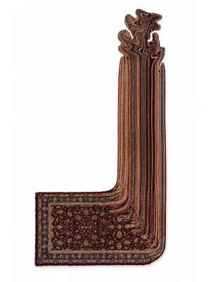فرش ربات بافت کناره قم 500*224 مستطیل کوبیسم 80 رج ابریشم و بنبوسیلک قرمز / لاکی 8 کیلو کلاسیک