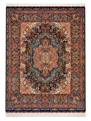 فرش دست بافت 12 متری تبریز 300*400 مستطیل سالاری لچک بوته 70 رج کرک و ابریشم مشکی 30 کیلو کلاسیک