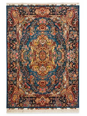 فرش دست بافت 9 متری مشهد 250*350 مستطیل سالاری لچک بوته 30 رج پشم و ابریشم آبی / سرمه ایی 15 کیلو کلاسیک