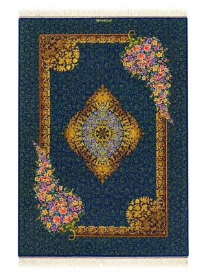 فرش دست بافت 1.5 متری قم 100*150 مستطیل کف ساده صادق زاده 80 رج تمام ابریشم الوان 2 کیلو کلاسیک