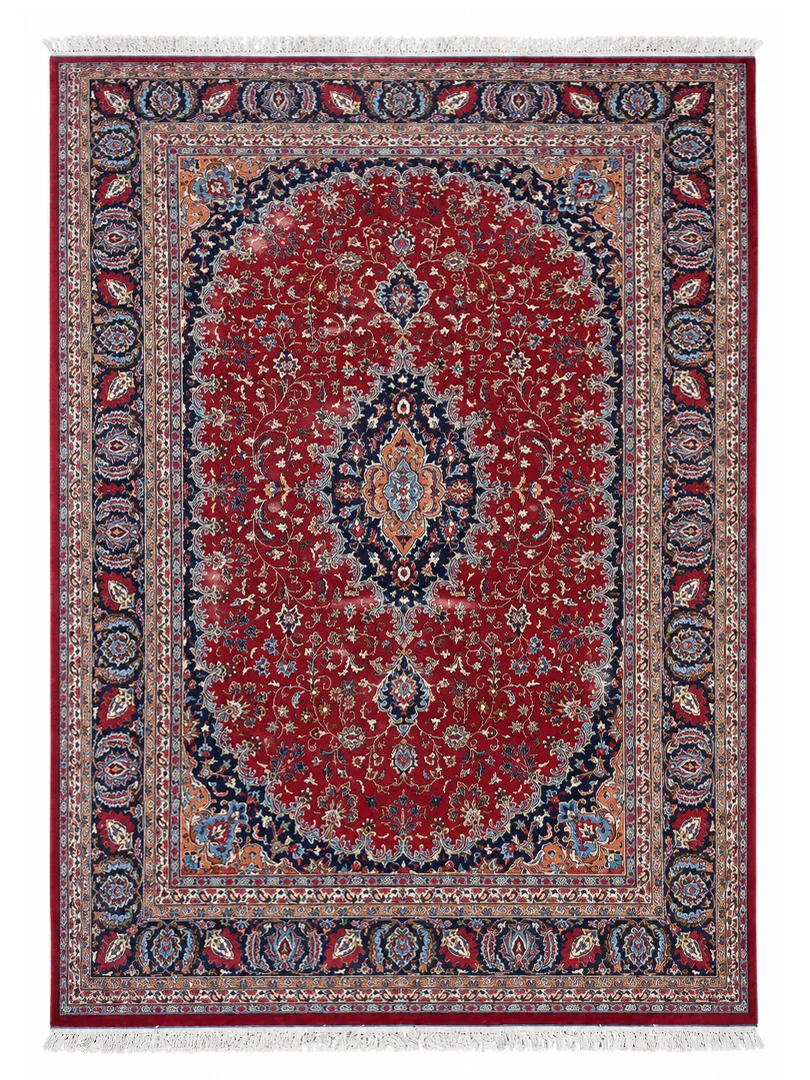 فرش دست بافت 9 متری مشهد 250*350 مستطیل لچک ترنجی 40 رج پشم قرمز / لاکی 30 کیلو سنتی