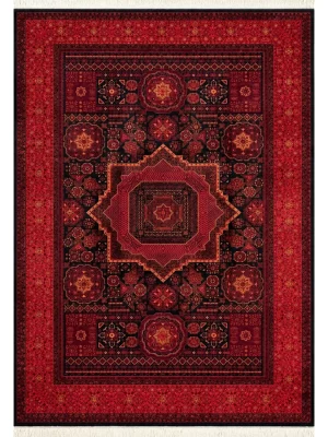 فرش ربات بافت 3 متری قم 200*300 مستطیل مملوک 70 رج ابریشم و بنبوسیلک مشکی 8 کیلو کلاسیک