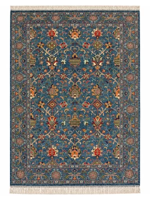 فرش دست بافت 6 متری سلطان اباد 204*300 مستطیل افشان امریکایی 30 رج پشم دست ریس آبی / سرمه ایی 25 کیلو مدرن