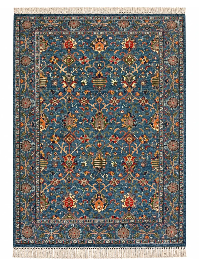 فرش دست بافت 6 متری سلطان اباد 204*300 مستطیل افشان امریکایی 30 رج پشم دست ریس آبی / سرمه ایی 25 کیلو مدرن