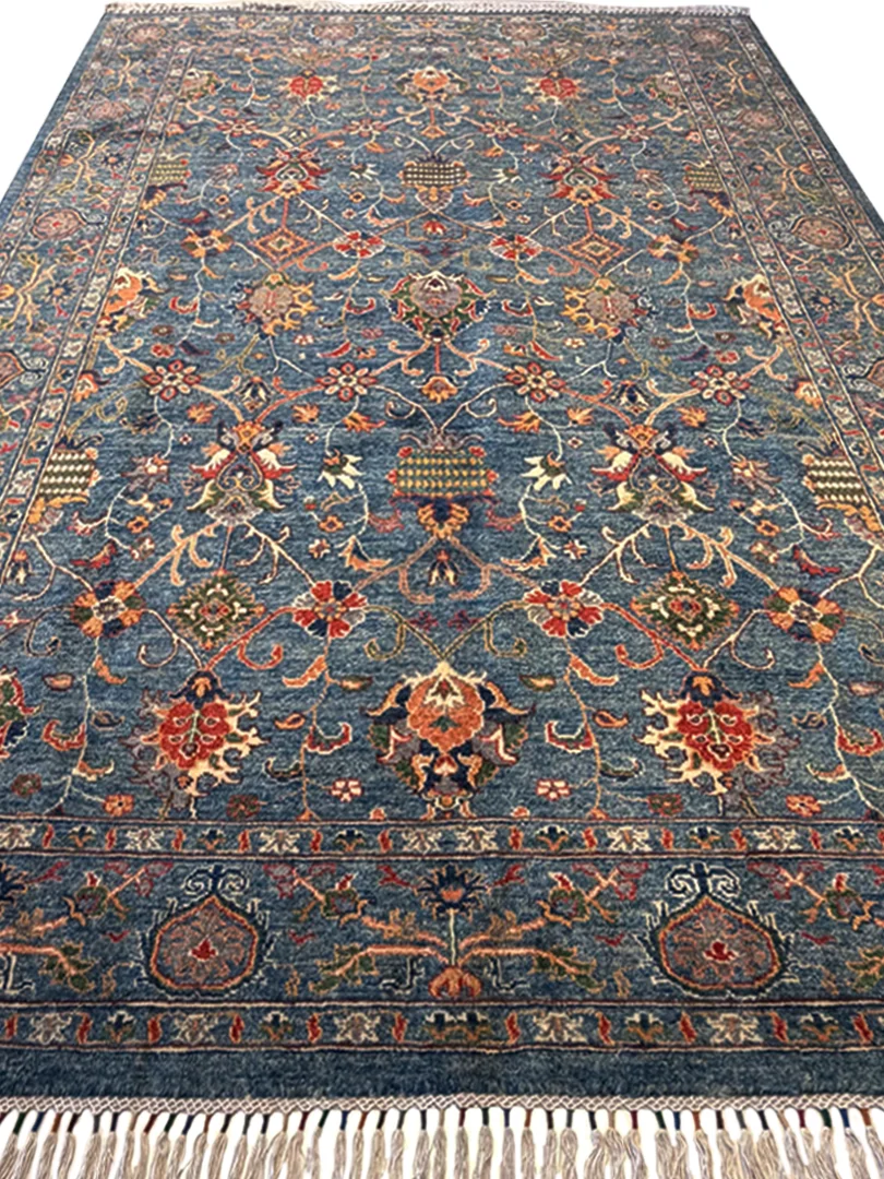 فرش دست بافت 6 متری سلطان اباد 204*300 مستطیل افشان امریکایی 30 رج پشم دست ریس آبی / سرمه ایی 25 کیلو مدرن - تصویر 5
