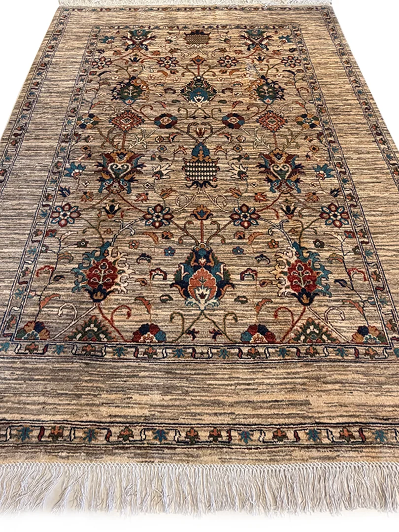 فرش دست بافت 4 متری سلطان اباد 167*235 مستطیل افشان امریکایی 30 رج پشم دست ریس کرم / بژ 20 کیلو مدرن - تصویر 5