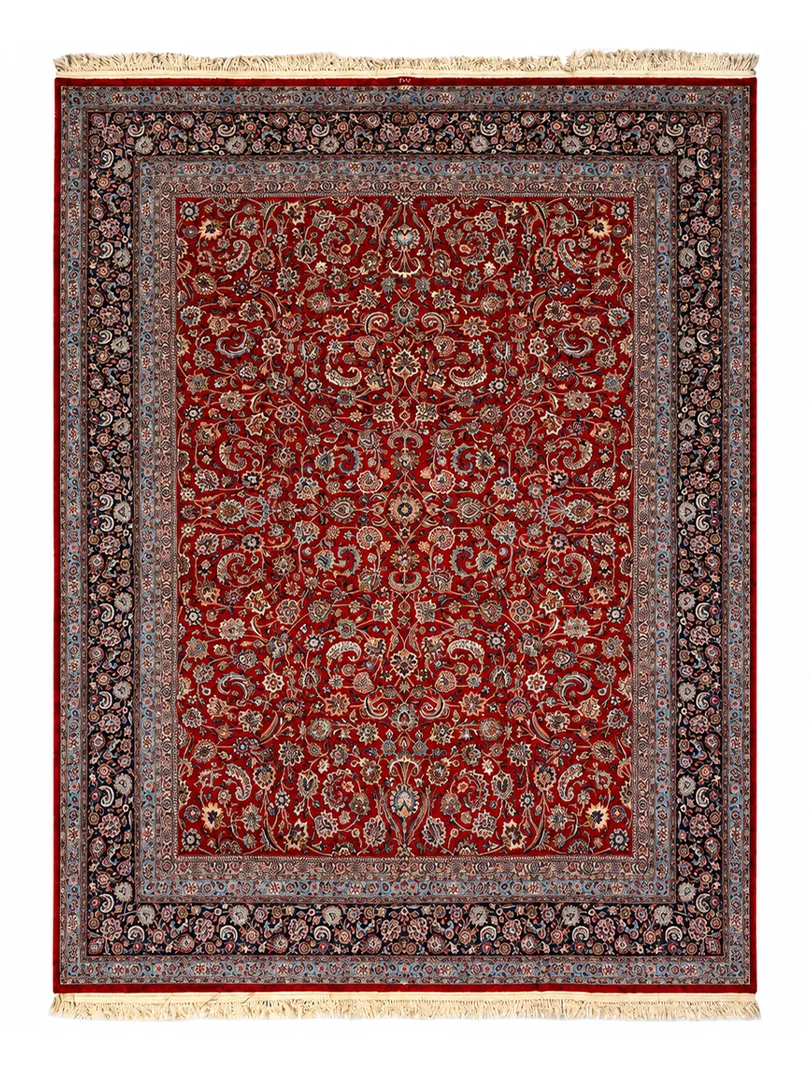 فرش دست بافت 12 متری مشهد 300*400 مستطیل افشان شاه عباسی 60 رج کرک براق قرمز / لاکی 25 کیلو کلاسیک