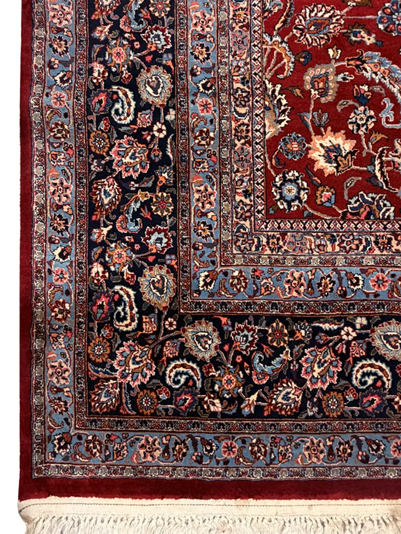 فرش دست بافت 12 متری مشهد 300*400 مستطیل افشان شاه عباسی 60 رج کرک براق قرمز / لاکی 25 کیلو کلاسیک - تصویر 2